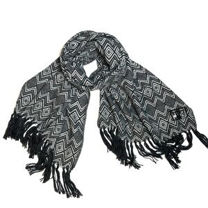 MyE Baby Alpaca Large Scarf Wrap Gray Charcoal Zigzags Fringes Men's Women's